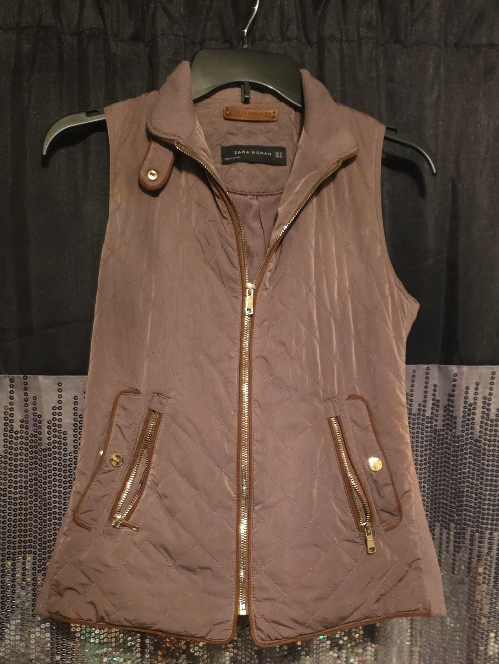Zara Quilted Sleeveless Vest with Gold Zippers